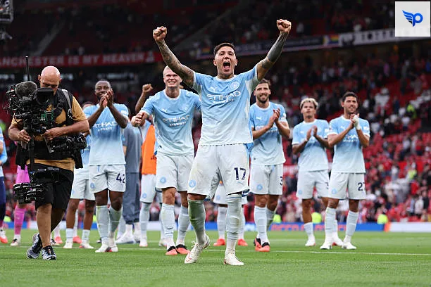 punggawa Manchester City merayakan kemenangan atas MU.(Foto: Getty images/Marc Atkins)